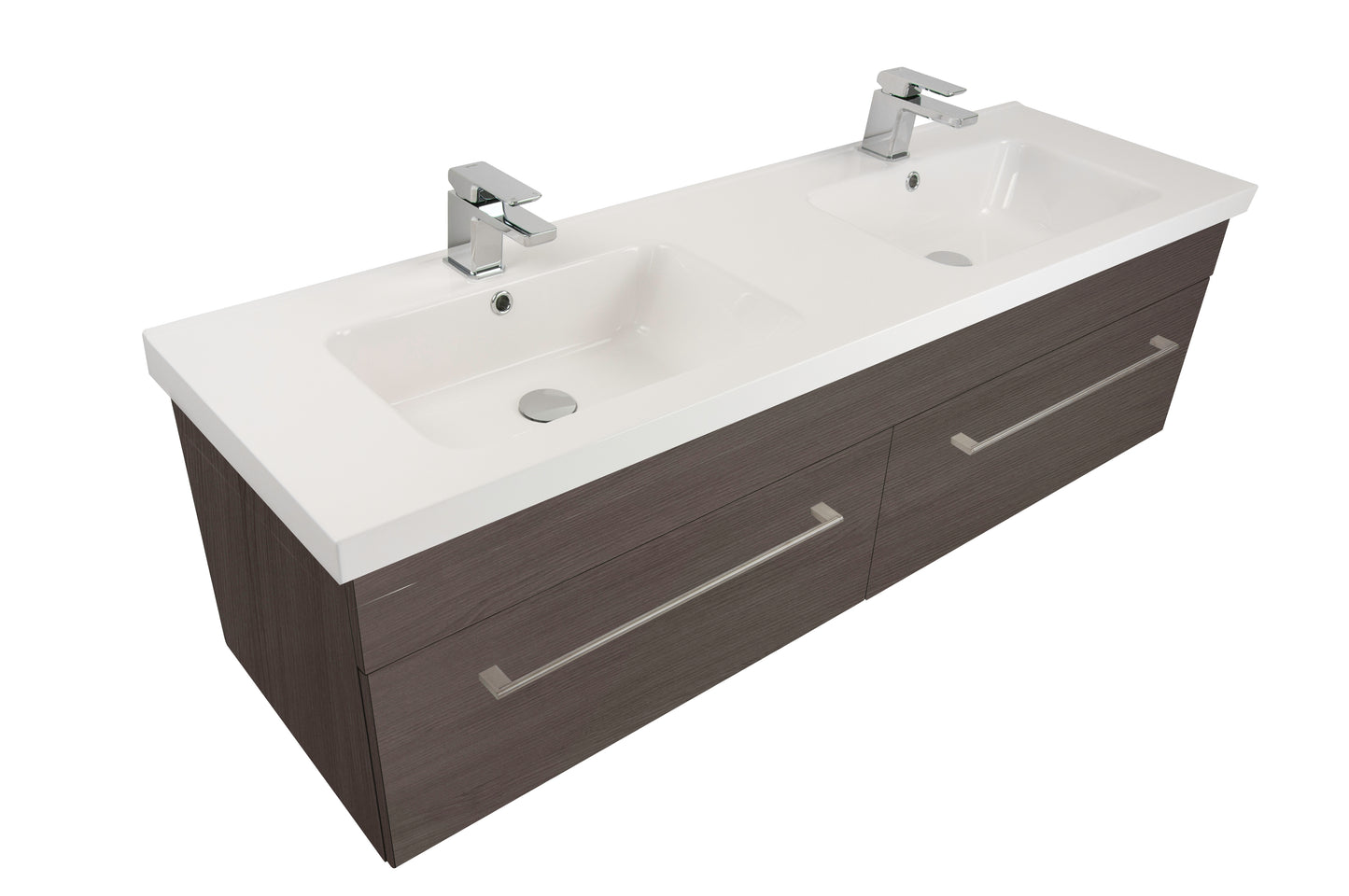 Citi 1500 Wall Hung 2 Drawer Vanity in Cinder with Ari 1500 Stonecast Double Basin
