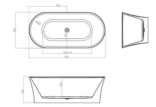 Oval 1700 Freestanding Bath - Gloss White