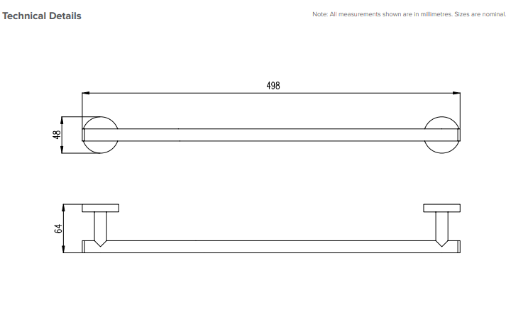 Round Towel Holder 450mm - Brushed Copper