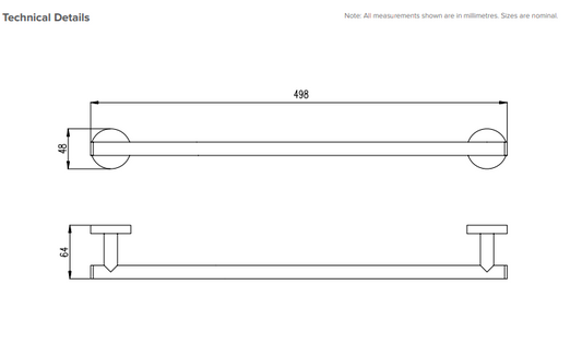 Round Towel Holder 450mm - Brushed Copper