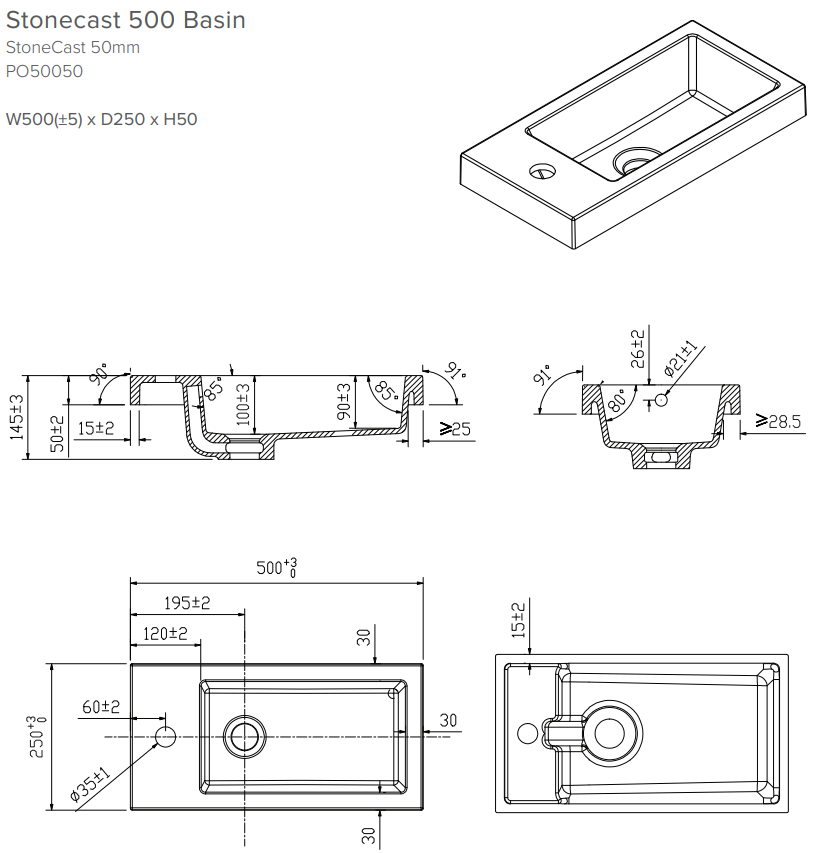 500 Venice Junior Plus Wall Hung Vanity in Charred Elm with Stonecast Basin