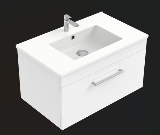 Citi 750 Wall Hung 1 Drawer Vanity in Gloss White with Single Astra Basin