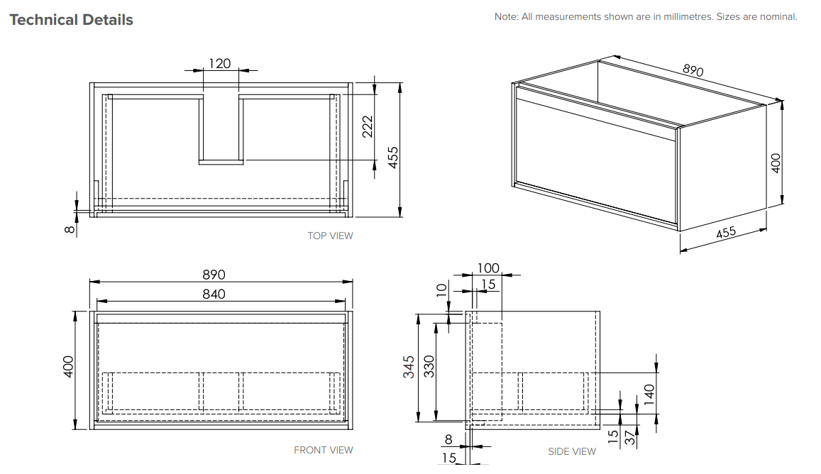 Avila 900 Wall Hung 1 Drawer Vanity in Blanco Oak with Single Kolum China Basin