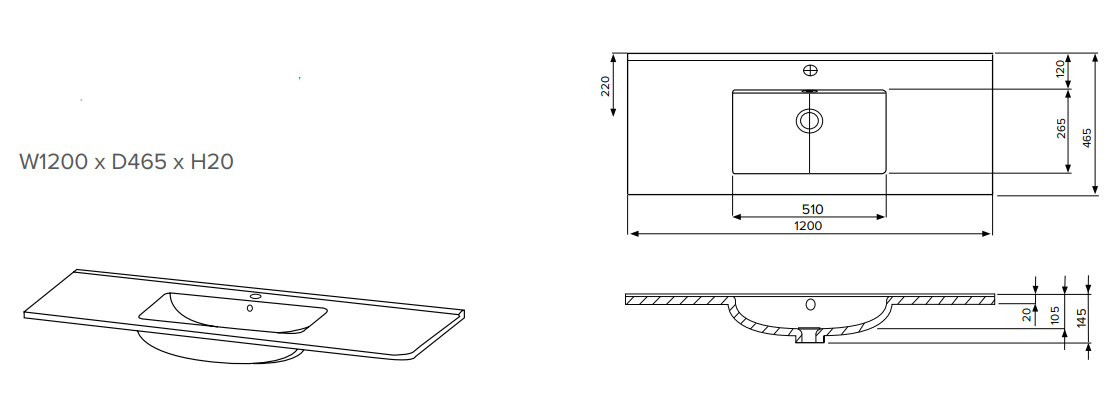 1200 Wall Hung Double Tier Vanity in Californian Oak with Single Basin