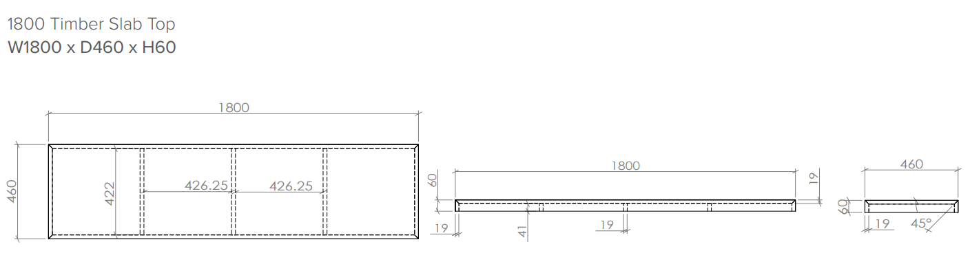 Milazzo Modular 1800 Washed Oak Slab Top