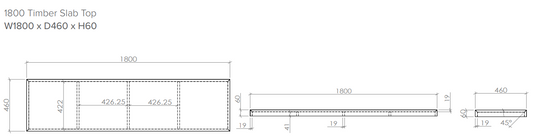Milazzo Modular 1800 Washed Oak Slab Top