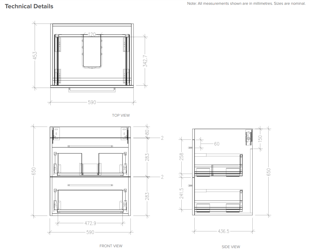 Citi 600 Wall Hung 2 Drawer Vanity in Gloss White with Via Stonecast Basin