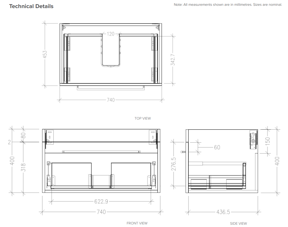 Citi 750 Wall Hung Vanity in White with Vercelli Basin