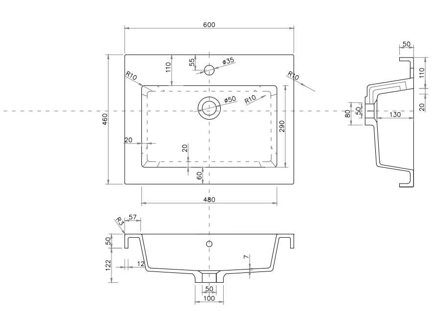 600 Wall Hung 2 Door Vanity in Gloss White with Basin