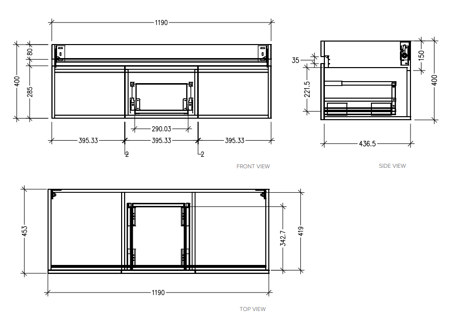Lexa 1200 Wall Hung Vanity in Gloss White with Astra Double Basin