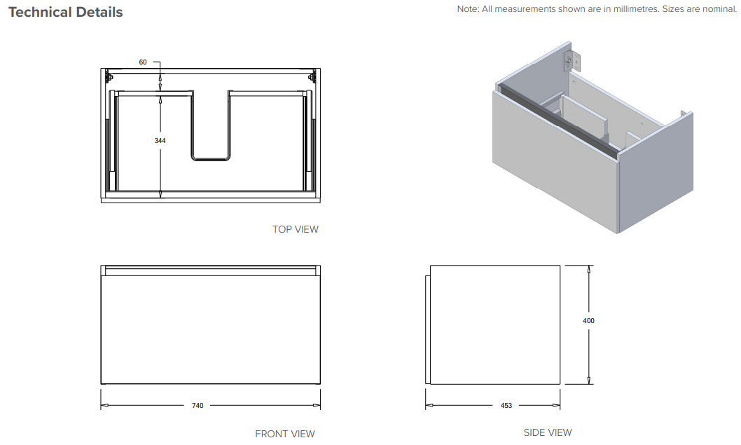 Oxley 750 Wall Hung 1 Drawer Vanity in Indigo with Vercelli Basin
