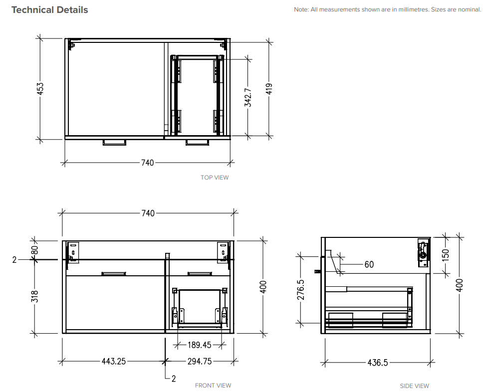 Qube 750 Wall Hung Vanity in Burnished Wood with Vercelli Basin