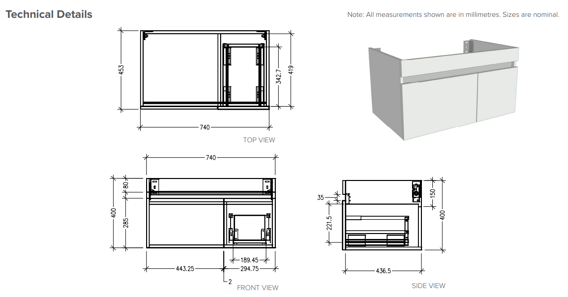 Astra 750 Wall Hung Vanity in Gloss White with Vercelli Basin