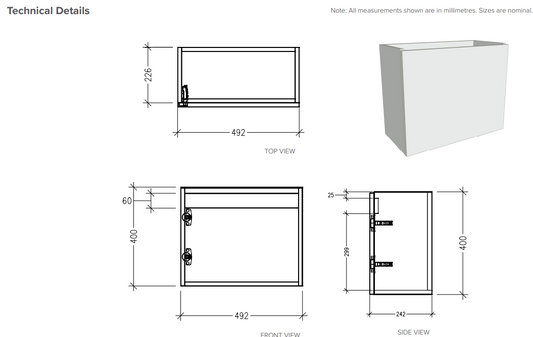 500 Wall Hung 1 Door Vanity in Indigo with a 500 Stonecast Basin 80mm