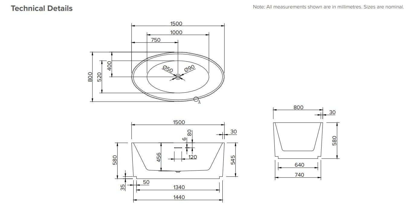Ribbed 1500 Oval Freestanding Bath - Matte White