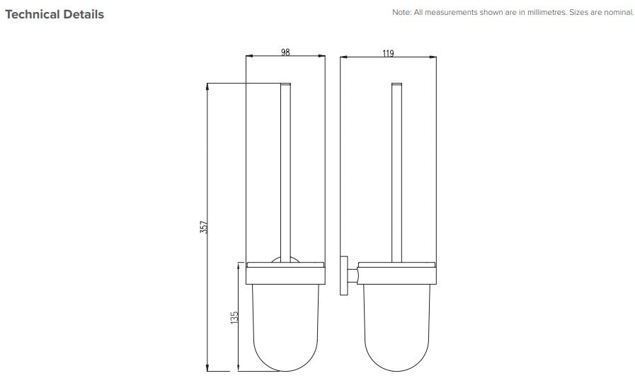 Frosted Toilet Brush Holder in Gunmetal