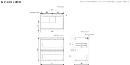 Dark Oak 750 Wall Hung 2 Drawer Vanity with Gloss White StoneCast Slab Top