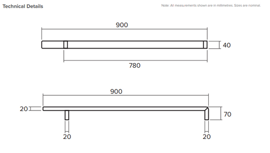 Square Vertical Heated Towel Rail 900mm