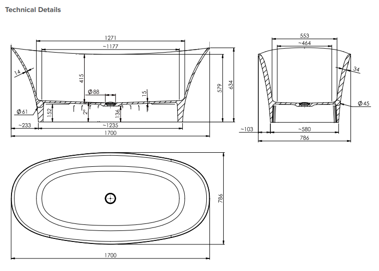 1700 Oval Freestanding Bath - Gloss White