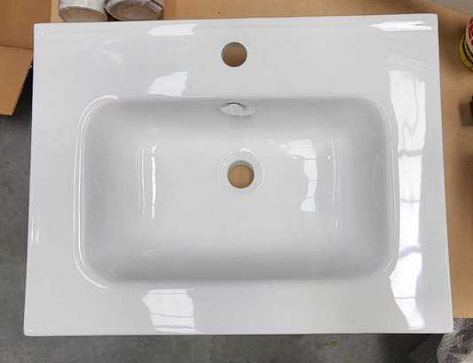 Charred Elm 600 Wall Hung 1 Drawer Vanity with Vitreous China Basin