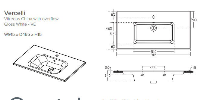 900 Floor Standing 1 Drawer Vanity in Gloss White with Vitreous China Basin