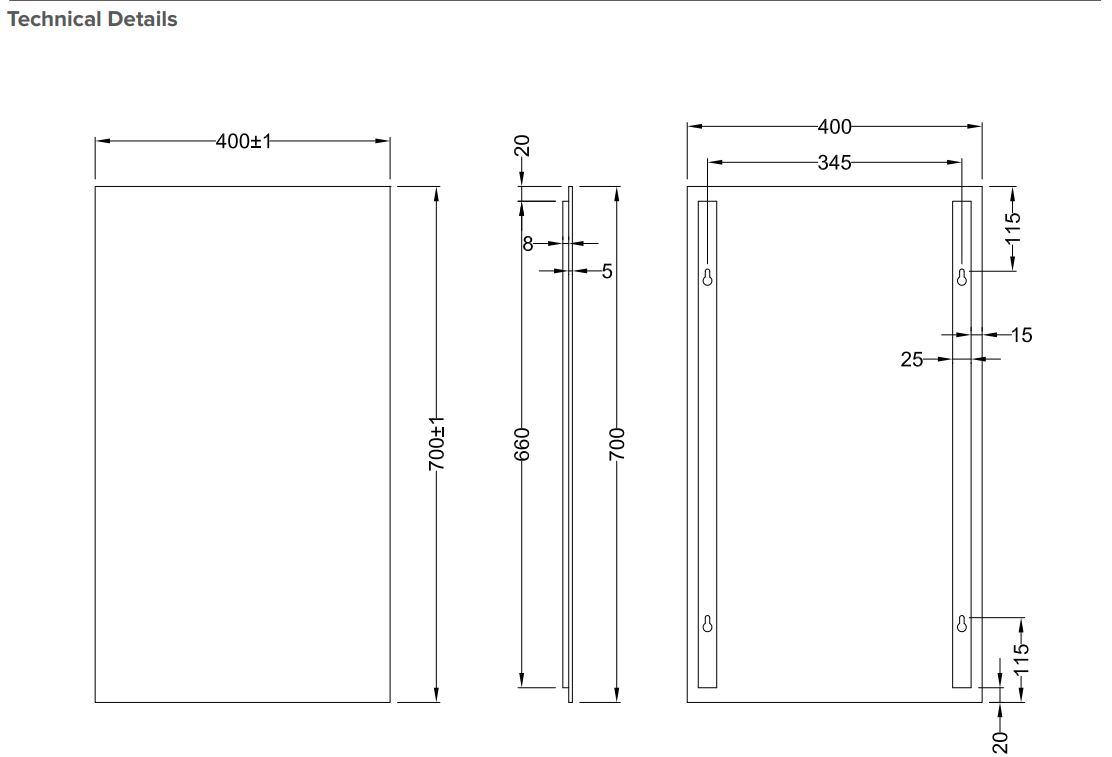 400 Wide Mirror - 400W x 700H