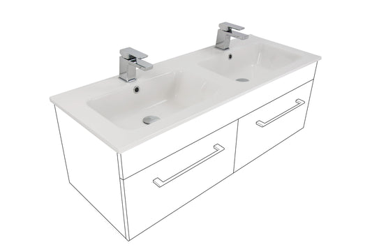 Brookfield 1200 Wall Hung 2 Drawer Vanity in Gloss White with Double Delgado Stonecast Basin