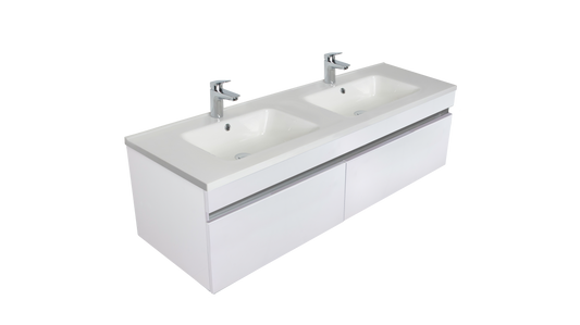 Brookfield 1500 Wall Hung Vanity (2 Drawer) in Gloss White with Double Vasto Ari Basin