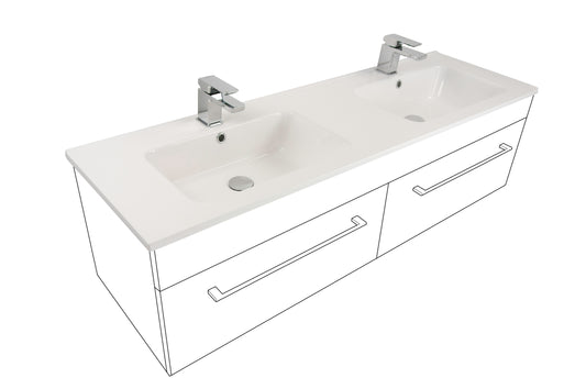 Qube 1200 Wall Hung Single Tier Vanity in Hickory Oak with Double Delgado Stonecast Basin