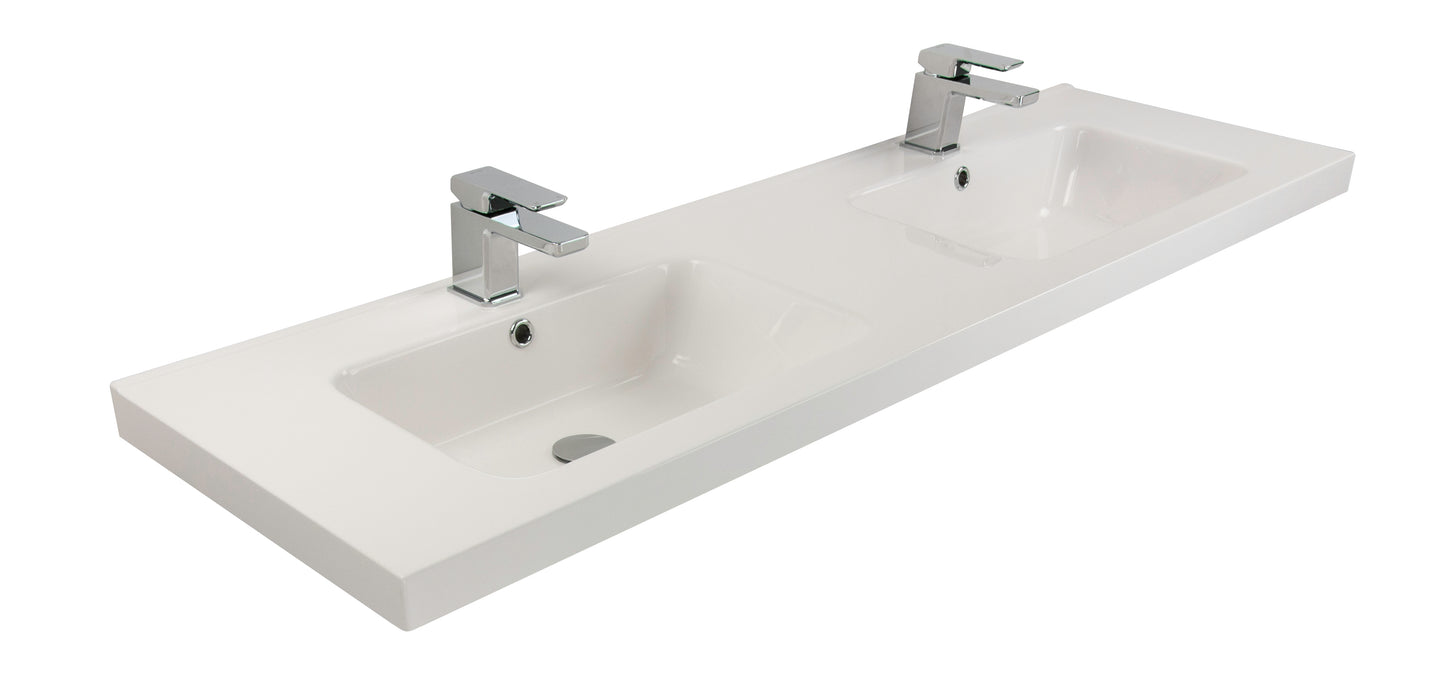 Brookfield 1500 Wall Hung Vanity (2 Drawer) in Gloss White with Double Vasto Ari Basin