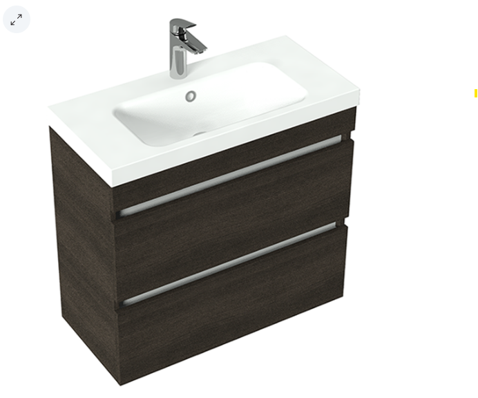 750 Wall Hung 2 Drawer Vanity in Charred Elm with Basin