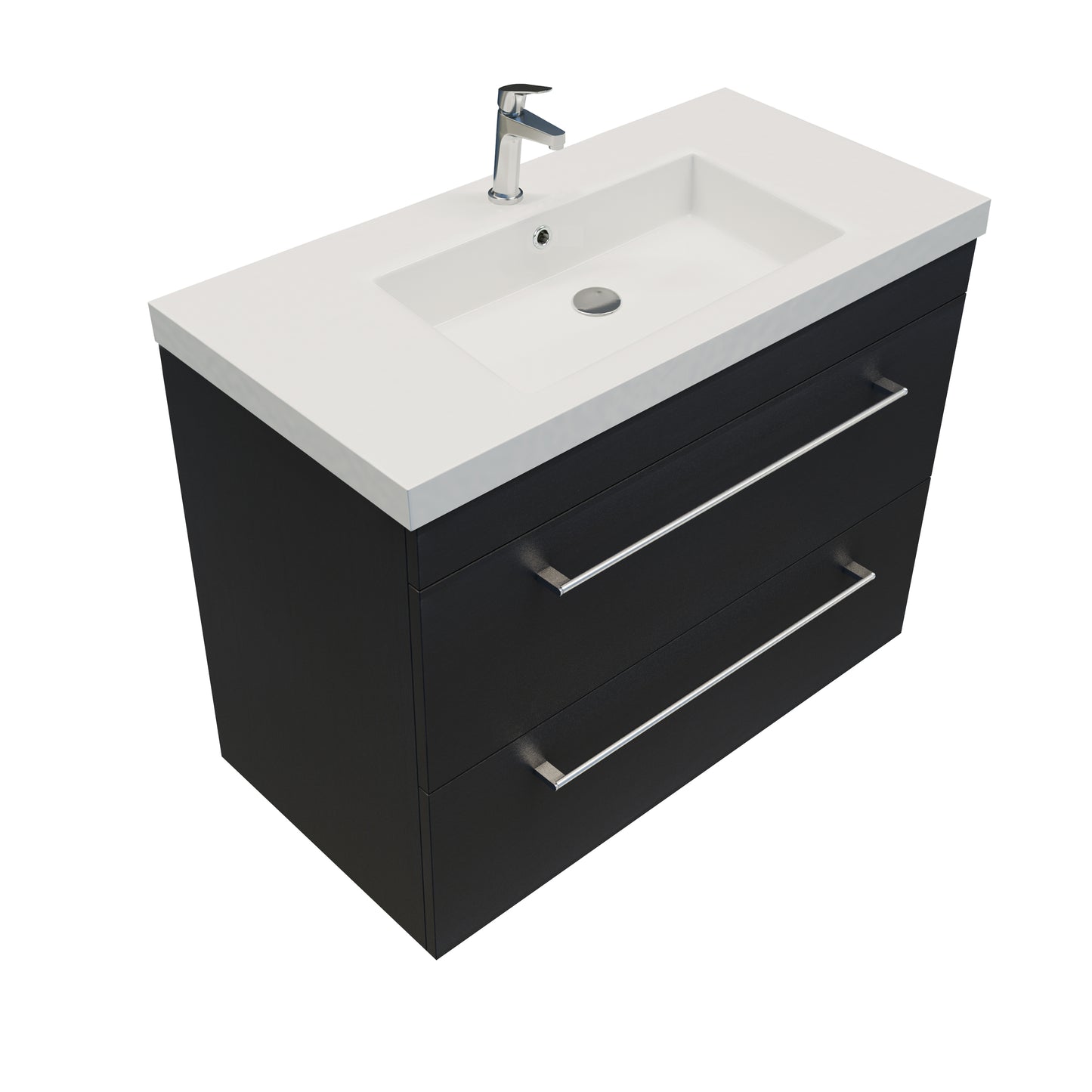 Citi 900 Wall Hung 2 Drawer Vanity in Charred Elm with Single Ponti Stonecast Basin