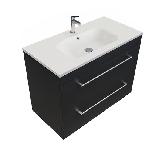 Citi 900 Wall Hung 2 Drawer Vanity in Charred Elm with Via Stonecast Basin