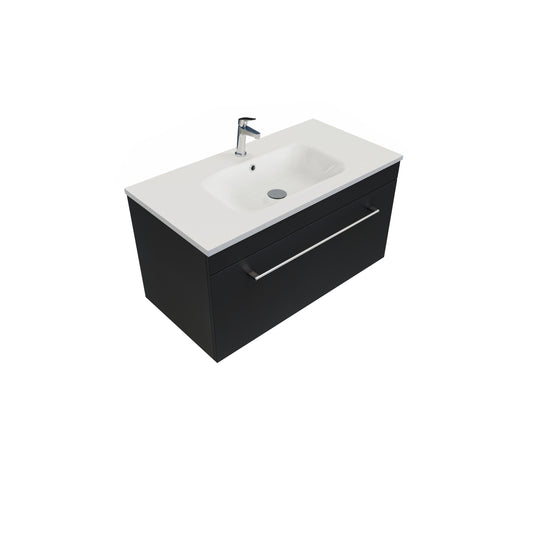 Citi 900 Wall Hung 1 Drawer Vanity in Charred Elm with Via Stonecast Basin