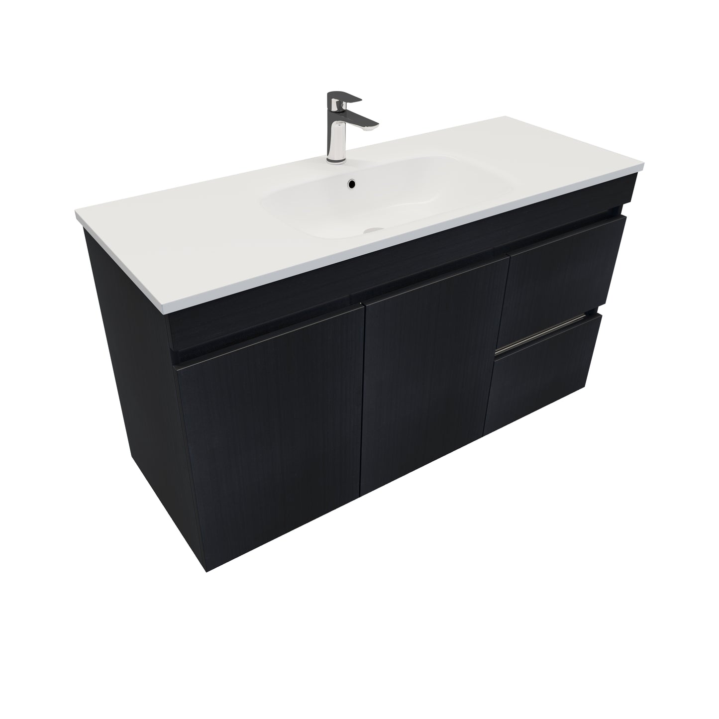 Lexa 1200 Wall Hung Double Tier Vanity in Charred Elm with Ponti Stonecast Basin