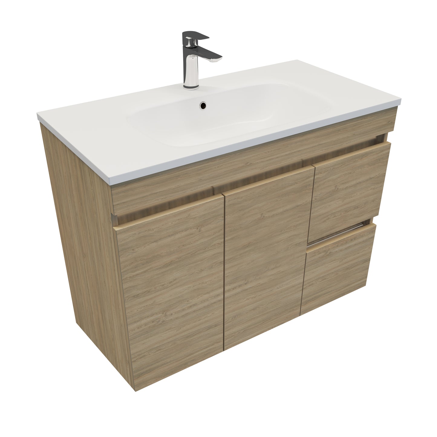 Lexa 1200 Wall Hung Double Tier Vanity in Californian Oak with Single Kolum China Basin