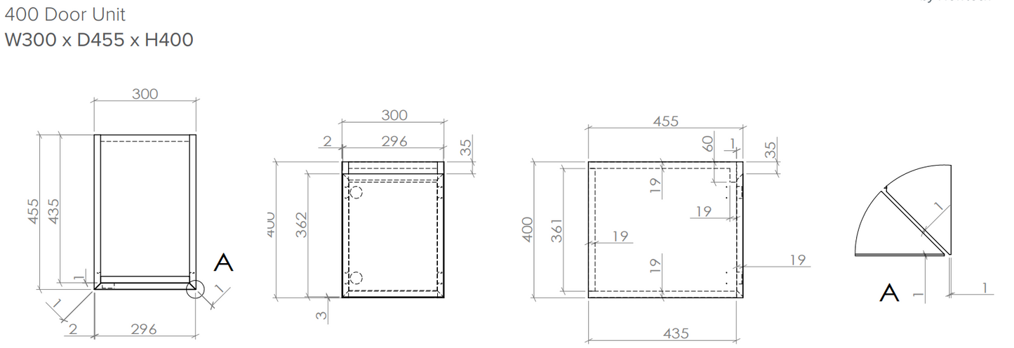 Milazzo Modular 300Wx400H Washed Oak Door Unit (HINGE NOT MOUNTED)