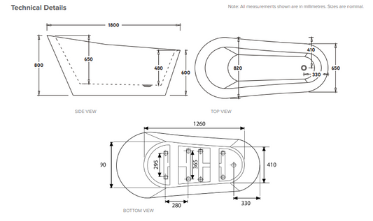 Freestanding Slipper Bath - Gloss Black/Gloss White