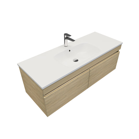 Brookfield 1200 Wall Hung 2 Drawer Vanity in Californian Oak with Via Stonecast Basin