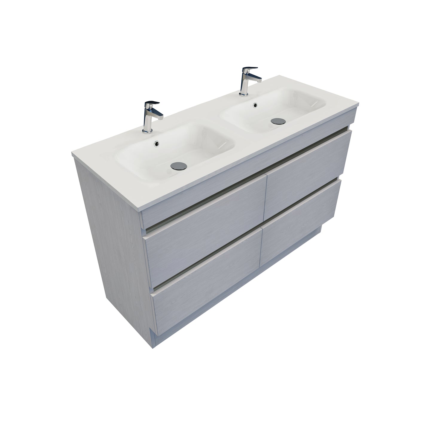 Brookfield 1200 Floor Standing Vanity in Winter Birch with Double Delgado Stonecast Basin