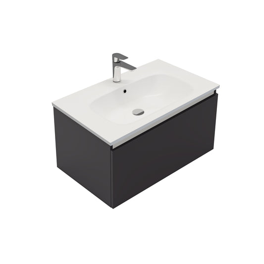 Oxley 750 Wall Hung 1 Drawer Vanity in Matte Black with Vercelli Basin