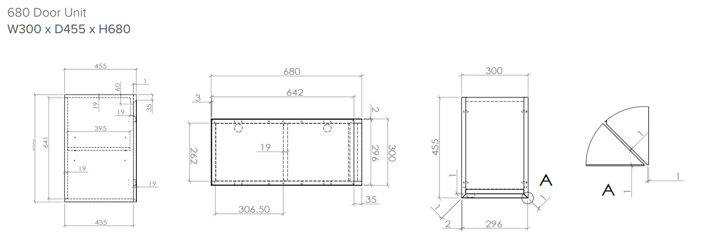 Milazzo Modular 300Wx680H Dark Oak Door Unit (HINGE NOT MOUNTED)