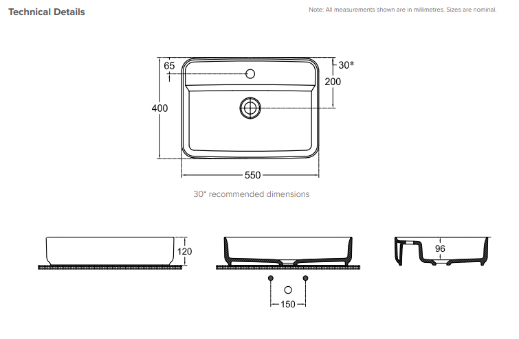 Rectangle Vessel Basin (1 Tap Hole) - Matte White