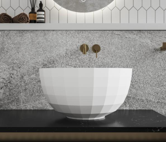 Textured Round Vessel Basin - Gloss White