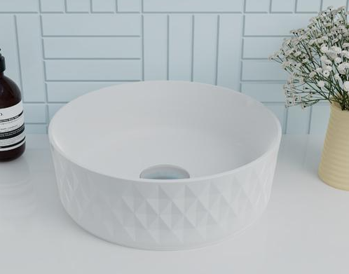 Round Geometric Vessel Basin - Matte White