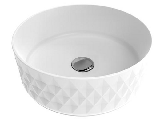 Round Geometric Vessel Basin - Matte White
