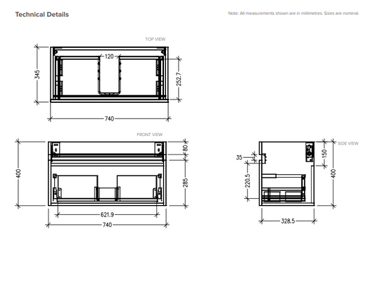 750 Wall Hung Vanity in Californian Oak with Basin