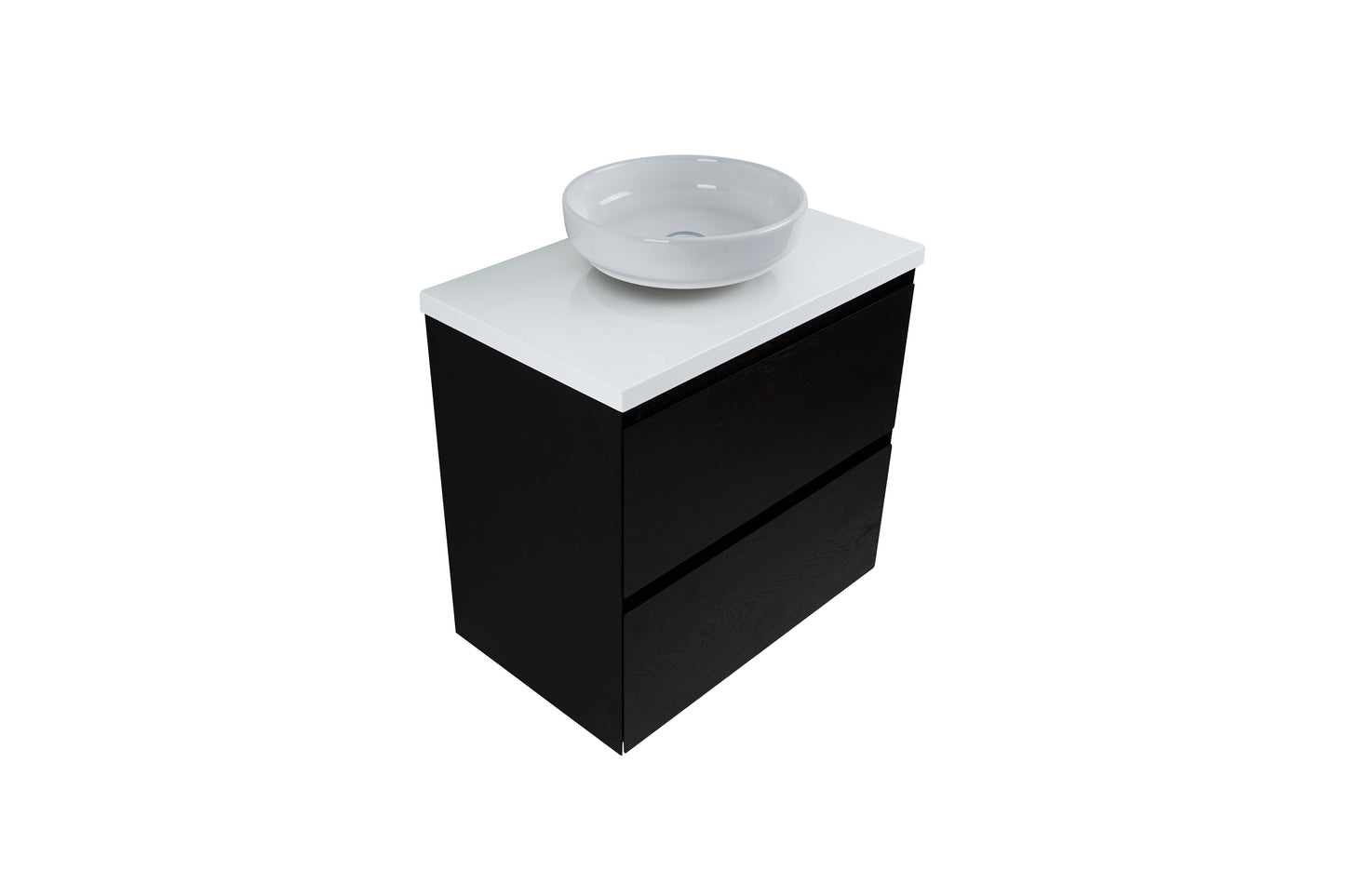 Ravani 750 Wall Hung 2 Drawer Vanity in Dark Oak with Gloss White StoneCast Slab Top