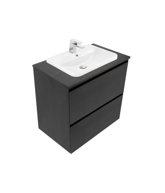 Ravani 750 Wall Hung 2 Drawer Vanity in Dark Oak with Timber Slab Top