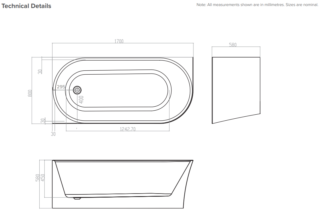 Charlton 1700 Left Corner Back-to-Wall Bath - Gloss White